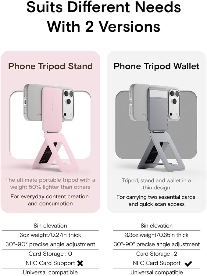 MOFT Phone Tripod Stand, Portable Selfie Stick for iPhone, Mulit-Angle | Pocket Size | Strong Magnets l MOVAS Leather | Magsafe Compatible | Easy to Charge | Stylish |For Content Creators