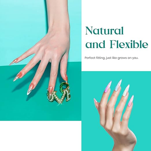 Beetles Gel Nail Tips Clear, Stiletto Medium, 500Pcs 10 Sizes, Pre-Shaped Full Cover Soft Acrylic False Press On Nail Tips Stiletto Shape Easy DIY Fall Nail Extension Salon Gift for Women