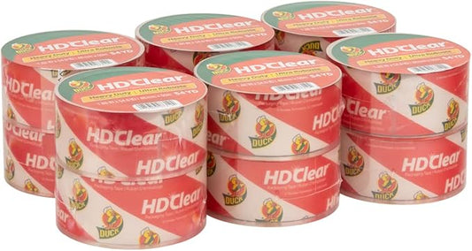 Duck HD Clear Packing Tape Refills - 12 Rolls of Strong Heavy Duty Packing Tape for Shipping and Moving, Boxes and Packaging - 1.88 In. x 54.6 Yards - 3" Core - Clear (287733)