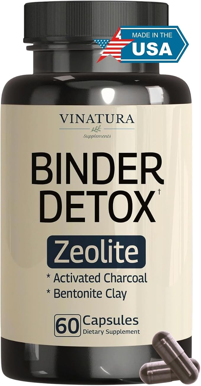 VINATURA Binder Zeolite Detox for Adults - Activated Charcoal, Zeolite, Bentonite Clay, Apple Pectin and More - Support Body Detox Cleanse with Binder Supplements, 60 Capsules