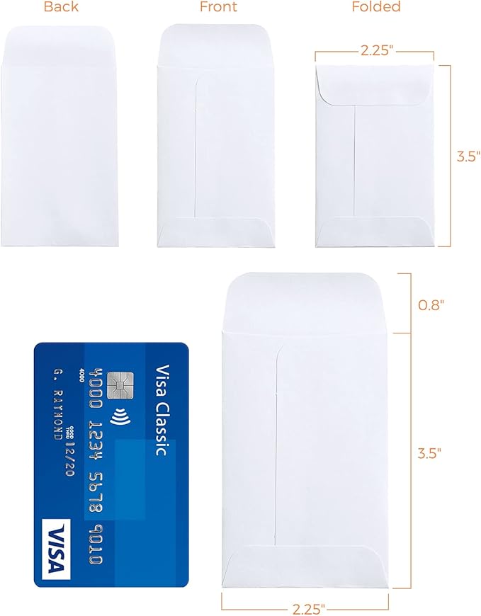 ACSTEP #1 Coin Envelopes 2 1/4 x3 1/2, White Seed Envelope with Gummed Flap, Tip Envelopes for Cash, Small Envelopes for Garden and Office Use, White, 500PCS