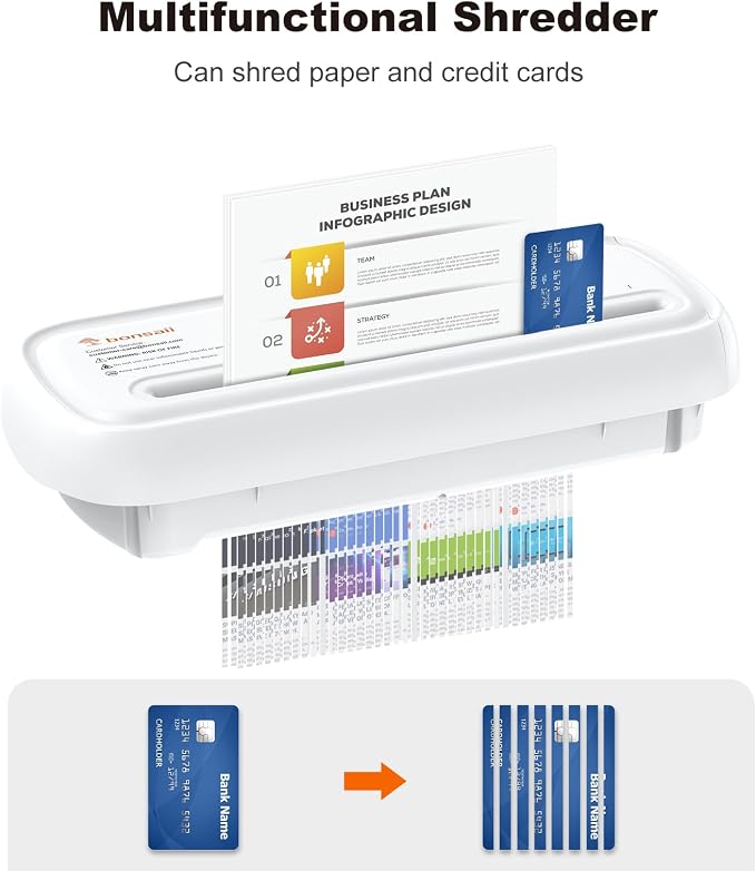 Bonsaii 6-Sheet Small Strip Cut Paper Shredder for Home,Without Basket | Extendable Arm Design, Overheat Protection, 3.4 Gal Wastebasket, Small Shredder for Home Office Use