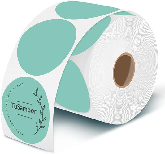 3 Inch (76.2mm x 76.2mm) Round Thermal Printer Label Stickers Self-Adhesive Circle Convenient Multi-Purpose Blank 3" Sticker Roll for Family Classification, Gift Sealing, Green (500Pcs)