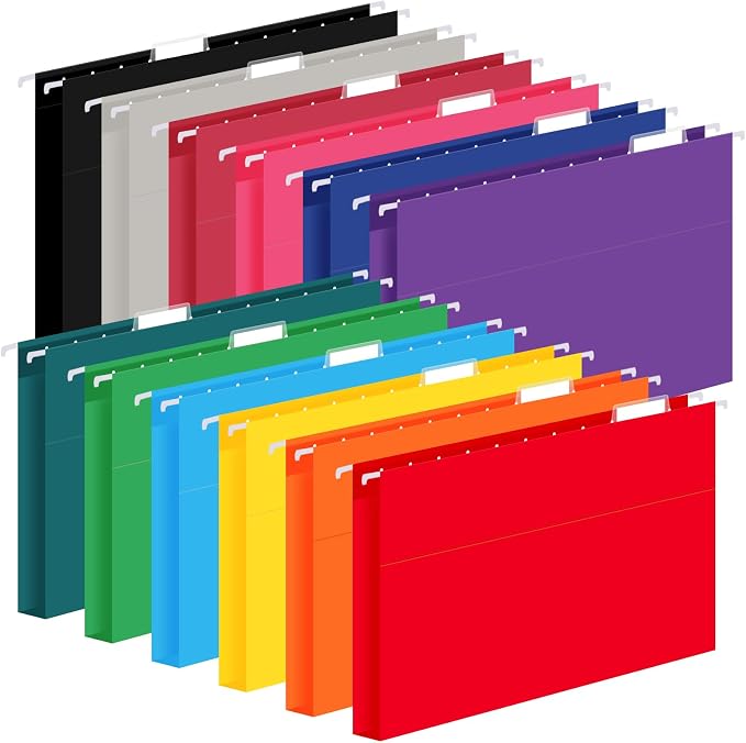 36 Pack Hanging File Folders, Letter Size with 1/5-Cut Adjustable Tabs, 12 Selected Color - File Folder Organizer for Filing Cabinet Office Home, Designed for Bulky Files, Medical Charts