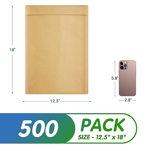Kraft Bubble Mailers 12.5 x 18 Inch Natural Brown, Padded Envelopes Self Seal, Pack of 500, Bubble Lined Kraft Paper Mailing Envelopes for Shipping