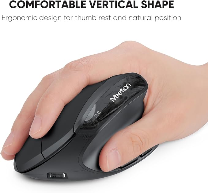 MEETION Ergonomic Keyboard and Mouse Combo, Split Design, Vertical Mouse | Rechargeable full-size keyboard with cushioned wrist rest, 2.4GHz USB receiver, natural typing, for Windows, Mac, PC, laptop