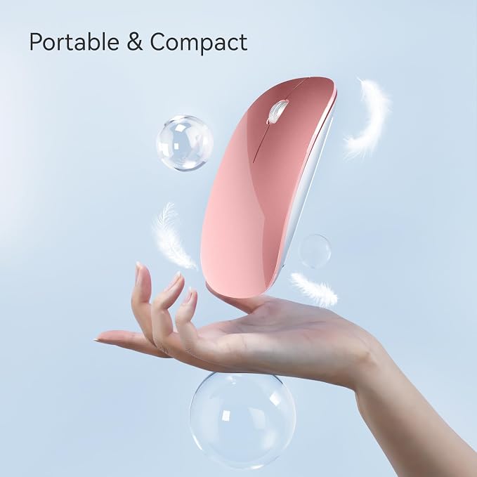 TENMOS M18 Bluetooth Mouse, USB C Rechargeable Wireless Mouse, Rose Gold | Tri-Mode BT5.1/5.0+2.4G, Silent, Portable, Battery Level Visible, USB Receiver,Type C Adapter, for Laptop/Macbook/iPad/PC
