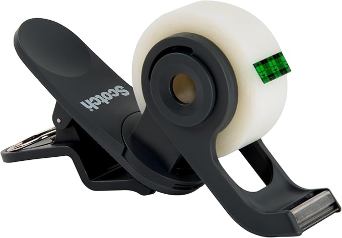 Scotch Brand Clip & Twist Tape Dispenser, Great for Gift Wrapping, Clips to Desks, Tables, Easy Charcoal Gray, 3-Pack (C19-3PK-SIOC)