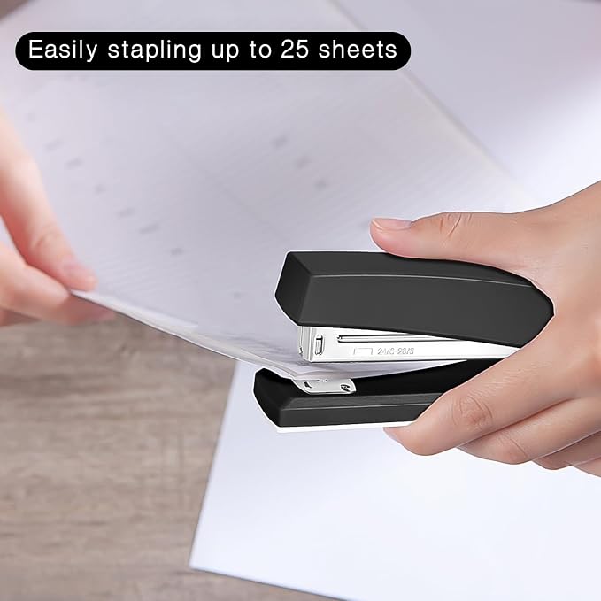 Stapler 25 Sheet Capacity with 1000 Staples and Staple Remover, Black | Staplers for Desk, Non-Slip Office Stapler with Staples for Office, home, School