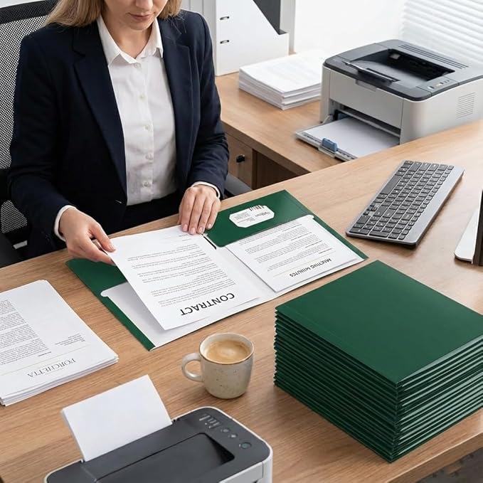 Zzrywuty File Folders with Pockets Letter Size,25-Pack Paper Folders with Card Slot,Green Two Pocket Folders for School Students,Businessmen,Home and Office Workers
