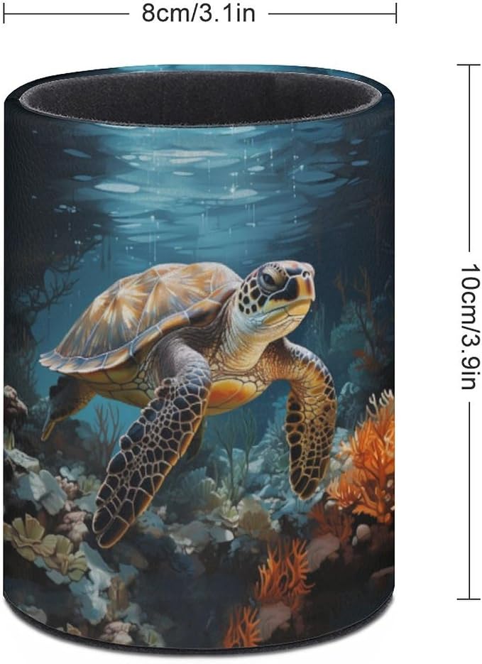 Sea Turtle Pen Holder Pencil Cup for Desk Organizer | Cute Makeup Brush Holder PU Multifunctional Office Suppliesfor Decor Home Classroom School