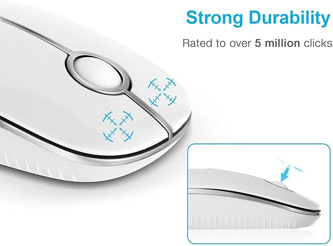 VssoPlor Wireless Mouse, 2.4G Slim Computer Laptop Mouse, White and Silver | Portable Mouse, Plug & Play USB Nano Receiver, Quiet Silent Optical Mice for Notebook, PC, Laptop, Computer, Windows, Mac