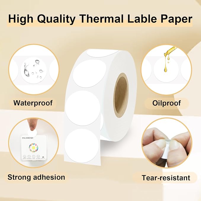 1 Inch Round Thermal Sticker Labels,Color Dot Stickers,Label Stickers,Waterproof,Oil Proof,for Thermal Printers,DIY,Office,Retail,Home and Warehouse Organization(White,1000 Pcs)