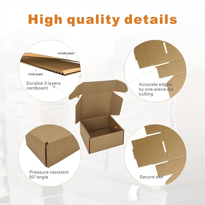50 Pack 4x4x2'' Small Shipping Boxes, Corrugated Cardboard Mailers for Business, Kraft (CM442K)