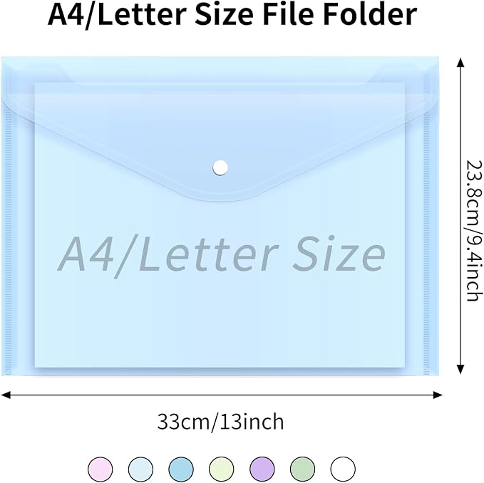 EOOUT 28pcs Plastic Envelopes, Plastic Folders for Documents, Poly Folders with Snap Closure, A4 Size, Letter Size, for School and Office Supplies