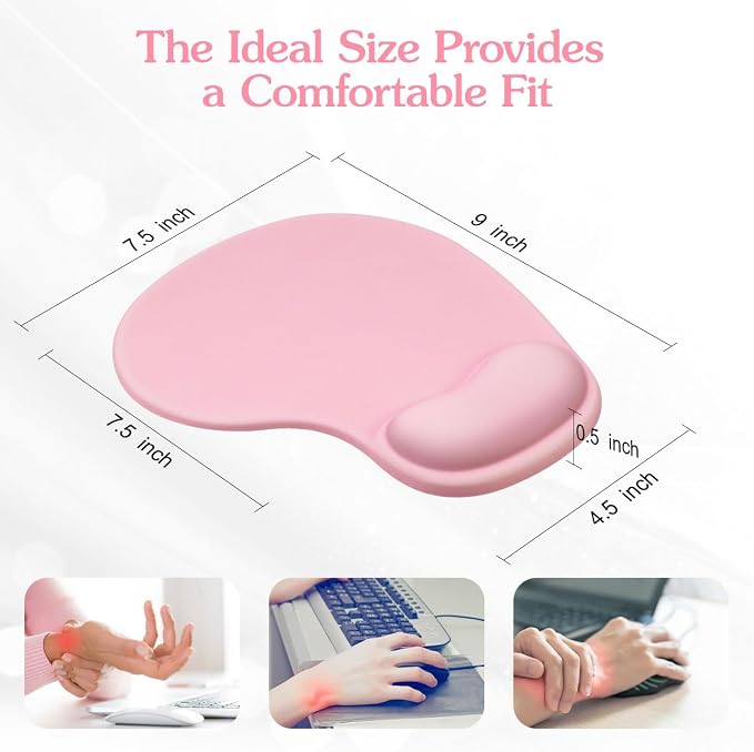 Office Mousepad with Wrist Support,9 * 7.5inch,Pink | Premium-Textured Design,Non-Slip Rubber Base,Ergonomic Gaming Desktop Mouse Pad Wrist Rest Design,for Laptop, Office & Home