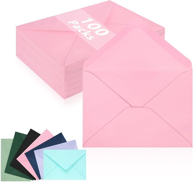 100 Pack A7 Envelopes, Pink Greeting Card Envelopes Self Seal, 5.24 x 7.24 in Envelopes for Birthday Graduation Baby Shower Wedding Invitation Cards