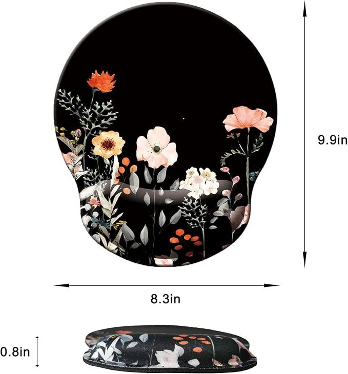Mouse Pad with Wrist Support, Ergonomic Mouse Pad with Memory Foam Wrist Rest Cushion, Non-Slip Rubber Base Gaming Mice Pad for Home Office Computer Laptop, Flower Black