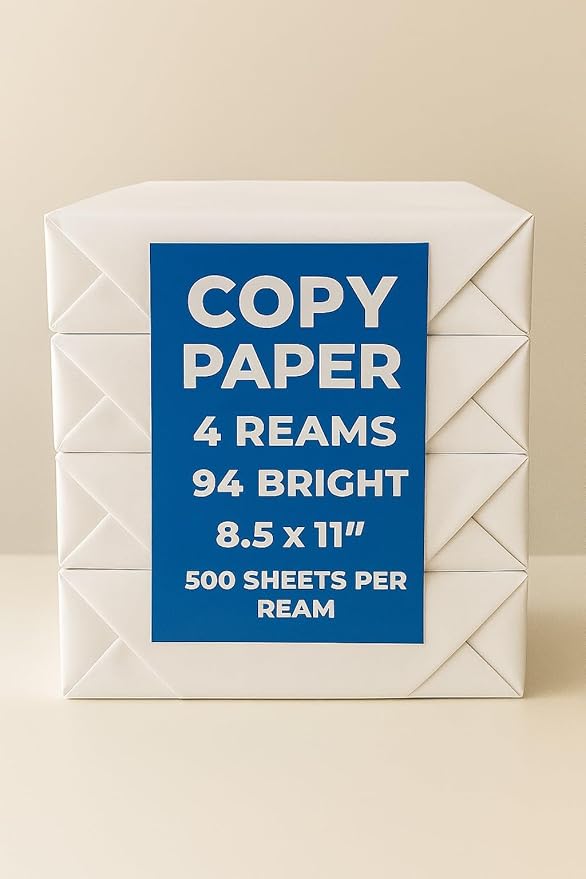 Copy Paper – 4 Reams, 500 Sheets Each, 94 Bright, 8.5 x 11" – Multipurpose Printer Paper for Home, Office, School – Jam-Free, Acid-Free, High Performance