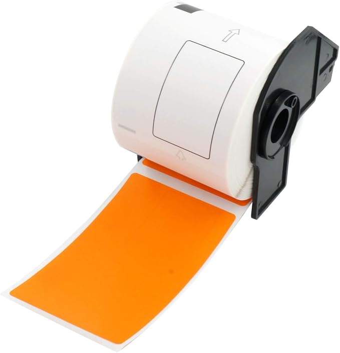 BETCKEY - Shipping/Name Badge Labels Replacement for Brother DK-1202 (2.4 in x 3.9 in), Compatible with Brother QL Label Printers [1 Rolls/300 Labels, Orange]