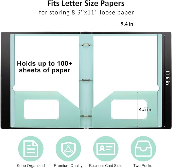 3 Hole Punched Folders with Pockets, 6 Pack Pastel Folder for 3 Ring Binder | Two Pocket Folders,Thick Paper File Folders, 6 Assorted Color Binder Folder, for Documents Office School