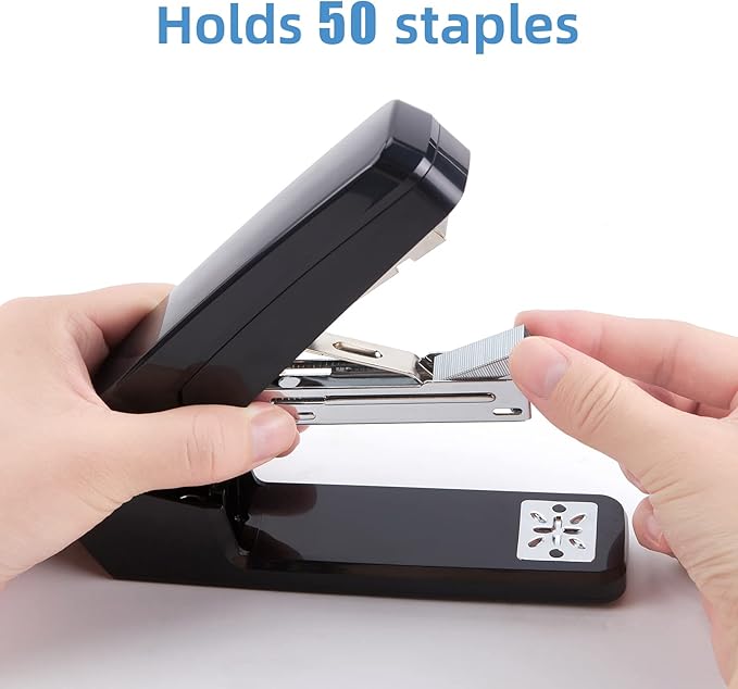 Deli/EZWORK Swing-Arm Swivel Stapler, 25 Sheets Capacity, 360 Degree Rotate Desk Staplers with 1000 Staples for Booklet or Book Binding, Black