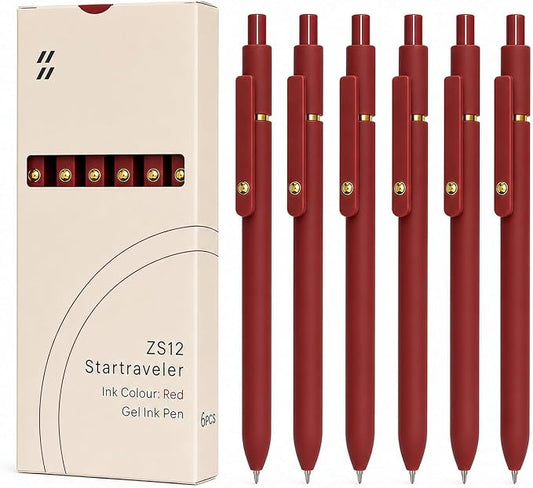 FIOVER Red Gel Pens, 6 Pack 0.7mm Red Colored Pens for Journaling and Notes | Quick-Dry 0.7mm Medium Point for Doodling, Aesthetic Office School Supplies, Gifts for Women Men