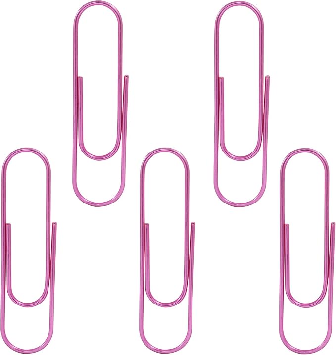 4 Inch Jumbo Paper Clips, Pink, 15Pcs | Coated Large Reusable Big Paperclips for Office, School, Home Document Organizing