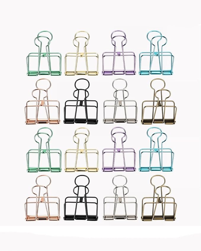 16PCS Large Binder Clips Fancy Binder Clips Metal Hollow Paper Organizer Metal Paper Clamps Decorative Tool for School Office Paperwork Multicolor (L)