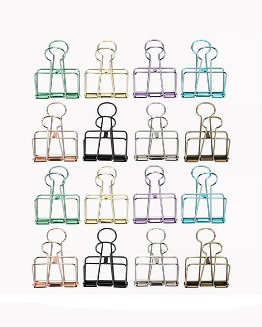 16PCS Large Binder Clips Fancy Binder Clips Metal Hollow Paper Organizer Metal Paper Clamps Decorative Tool for School Office Paperwork Multicolor (L)