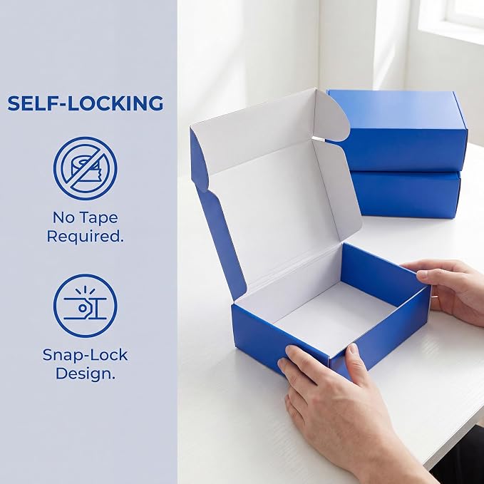 12x9x4 in Cardboard Shipping Boxes Set of 6, Gift Box Royal Blue | Bright Color, Glossy Cardboard, Easy Fold, Shape Well, Self locking, Gift Wrap, Theme Packaging, Small Business Branding