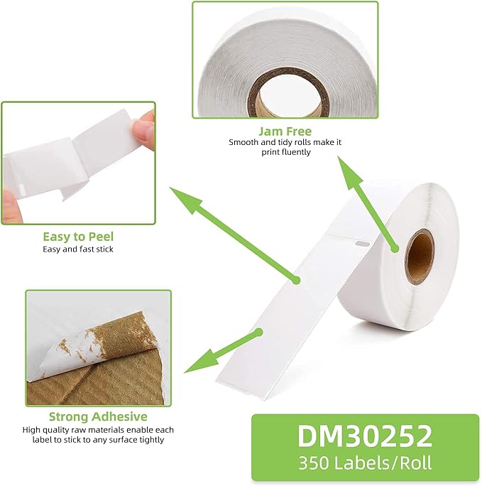 Compatible 1-1/8" x 3-1/2" Direct Thermal Labels Replacement for DYMO 30252 Barcodes Address Postage, Compatible with Rollo, DYMO 4XL & Zebra Desktop Printers (12 Rolls, 350 Labels/Roll)