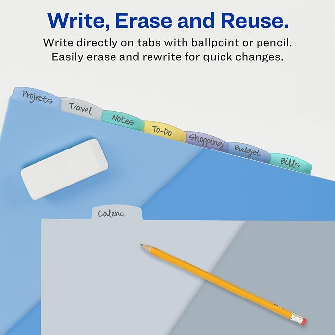 Avery Write & Erase Pocket Plastic Dividers for 3 Ring Binders,8-Tab Sets,Multicolor,Tabs Viewable Beyond Sheet Protectors,1 Set (16177),(Pack of 2)