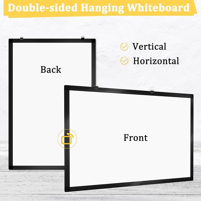 Double-Sided Magnetic Black Aluminum Frame Whiteboard, 36" x 24" | White Board for Wall, Hanging Mounting White Board Dry Erase Board Marker Board for Kitchen, Memo, School, Home, Office