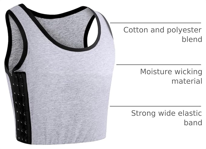 XUJI Transgender FTM Breathable Cotton Elastic Band Colors Chest Binder Tank Top (M-6XL)