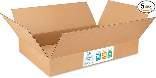 Large Shipping & Moving Boxes 30 x 20 x 4 inches (5-Pack) - Extra Strength 200 lb vs Regular - USA-Made Corrugated Strong Moving Boxes - Packing Box for Moving Large Volumes by IDL Packaging -