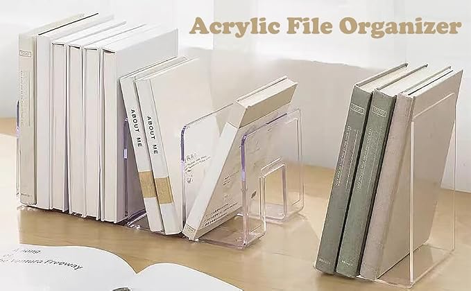 4 Pack Clear Acrylic File Organizer, Purse Organizer, File Sorter Desktop File Folder Organizer for Book, Envelopes, Mail, Document, Notebook, Office Supplies, Handbag