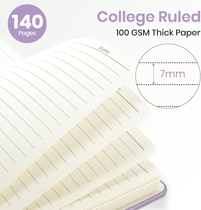 Lined Spiral Journal Notebook for Women, A5 College Ruled Journals for Writing, Hardcover Notebooks for Work, Note taking and Office School Supplies,140 Pages - Lilac Purple