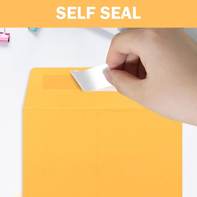 6x9 Self-Seal Envelopes 50 Pack - Manilla Catalog Mailing Envelopes for Photos, Cards, Documents