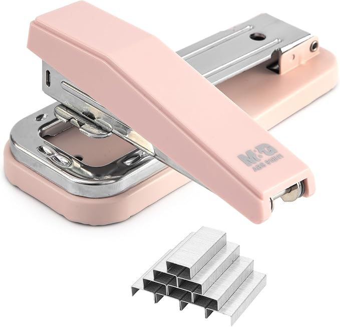 M&G Desktop Stapler Swing-Arm Stapler with 50 Sheet Capacity, 180 Rotation Design, Swivel Stapler with 1000 Staples for Booklet Binding, Durable Staplers for Office School Home (Pink)