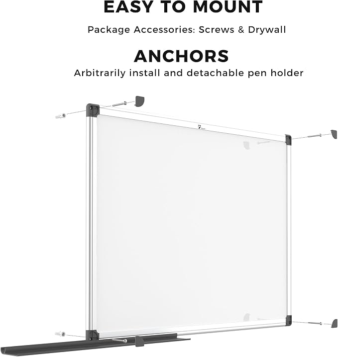 TOWON Magnetic Dry Erase Whiteboard 36x24 in, 3x2 ft, Silver Aluminum | Large white board for wall with marker tray and 2 magnets, for office, classroom and home
