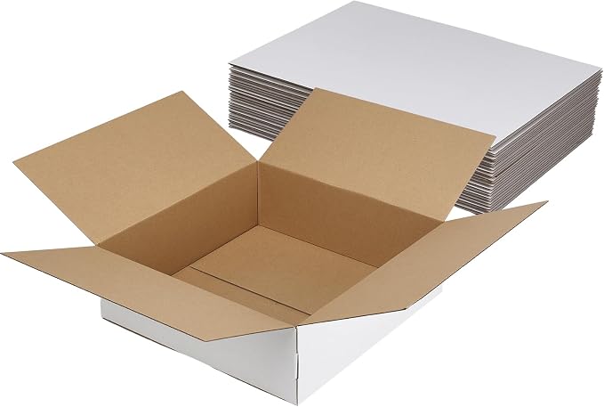 Hoikwo 12x12x4 Thin Shipping Boxes Set of 15 | White Corrugated Cardboard Box for Small Business for Packaging Mailing Light Weight Items