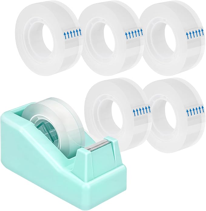 Lightweight Desktop Tape Dispenser, 6 Rolls Tape, 1" Core | Transparent Tape with Stable Non-Skid Base, 0.71" x 1000" Each, for Office, Home, School, Wrapping & Crafts