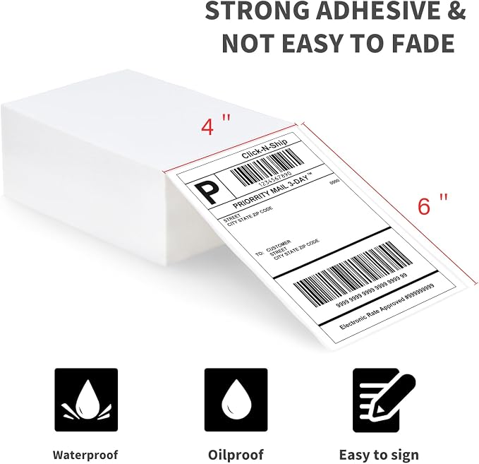 L LIKED 1000 4x6 Thermal Shipping Labels, Perforated, Commercial Grade | 4x6 Shipping Labels, BPA Free, Blue Back, Permanent Adhesive, Compatible with Zebra & Rollo Printer