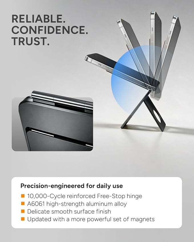 1ST IDEA for Magsafe Tripod, Tripod for iPhone Lightweight Aluminum Alloy & Angle Adjustment & Strong Magnets iPhone Tripod Stand Compatible with 17/16/15/14/13/12 (Included Metal Ring)