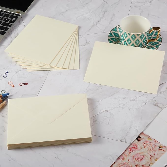 50 Pack A7 Colorful 5x7 Envelopes V Flap Invitation Envelopes for 5x7 Cards, Birthday, Weddings, Graduations, Greeting Cards, Baby Shower 5.24 x 7.24 Inches (Cream Color)