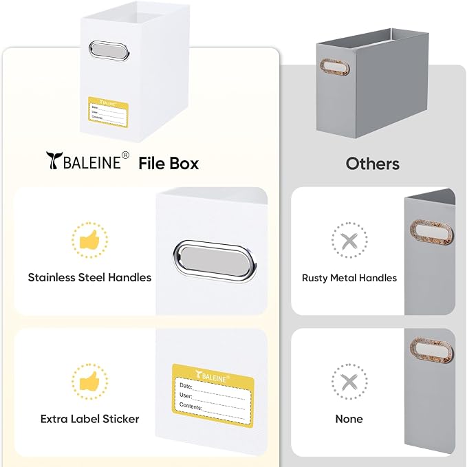BALEINE File Organizer Box, Cardboard File Folder Organizer with Handle for Letter Size, Portable Collapsible Hanging Filing Box for Home Office Document Storage (4 Pack, Black+White)
