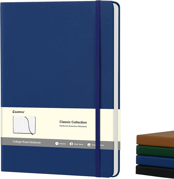 Comix B5 Lined Journal Notebook, 208 Pages, 6.9 x 9.8 Inches, Navy Blue | Hardcover Journaling Notebooks for Men & Women- Fits for Work, Office, Business, School, Notes Taking & Writing
