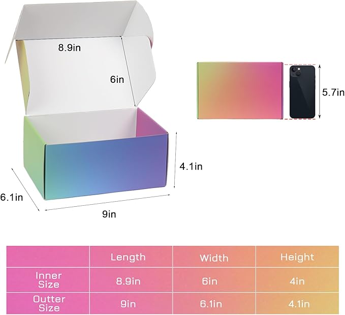 9x6x4 Shipping Boxes Medium, 30 Pack Rainbow Corrugated Cardboard Mailer Boxes for Small Business, Mailing, Packaging
