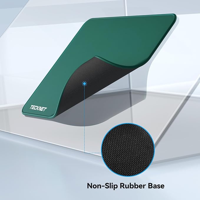 TECKNET Mouse Pad with Anti-fray Stitchin, Waterproof Surface & Non-Slip Rubber Base with Stitched Edges Gaming Mouse Mat for Laptop，Compatible with Laser and Optical Mice - Dark Green